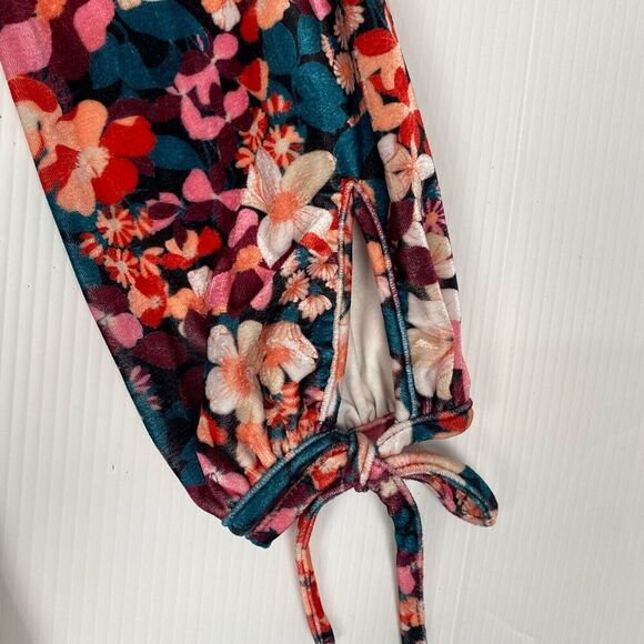 Bcbgeneration Velvet Floral Print Ruffle Trim Colorful Mini Dress Size 4 - Picture 10 of 13